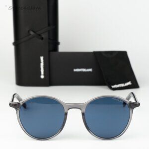 Montblanc Men Sunglasses Grey Blue Round MB0324S 003 NEW AUTHENTIC